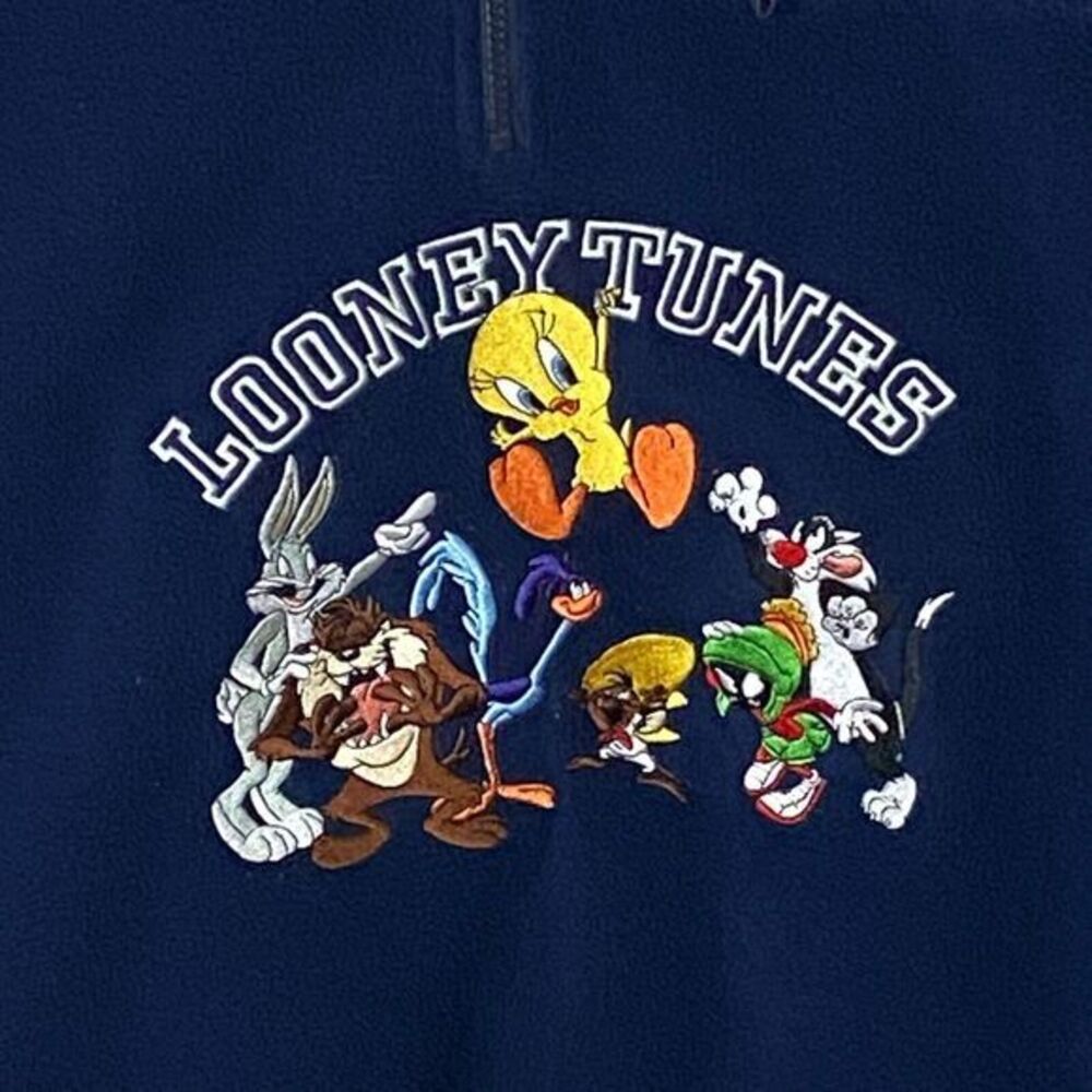 Warner Bros Studio Store Looney‎ Tunes Quarter Zip Pullover Large Dk Blue Fleece